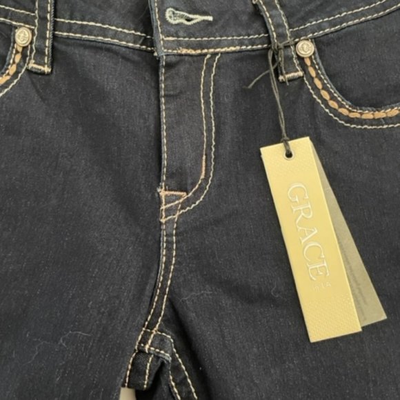 GRACE in LA | Dark Denim Detail Embellishment Bootcut Jeans ~ Size 30 ~ BNWT - Picture 3 of 12